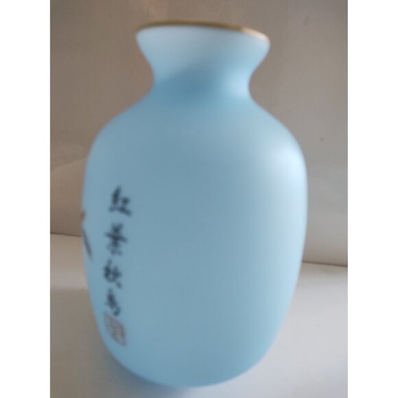 Vintage Blue Satin Glass Hand Painted Birds Vase Japan 7 1/2" - Picture 4 of 11